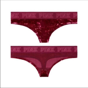 VS Pink Logo Velvet Thong Crushed Red Burgundy L